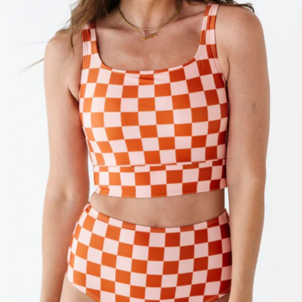 Orange and White Checkered Bikini Set